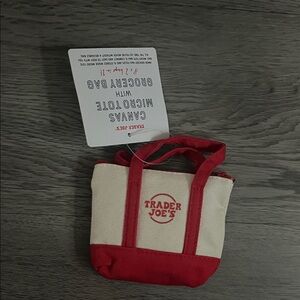 Trader Joe's Red and Cream Canvas Tote Bag
